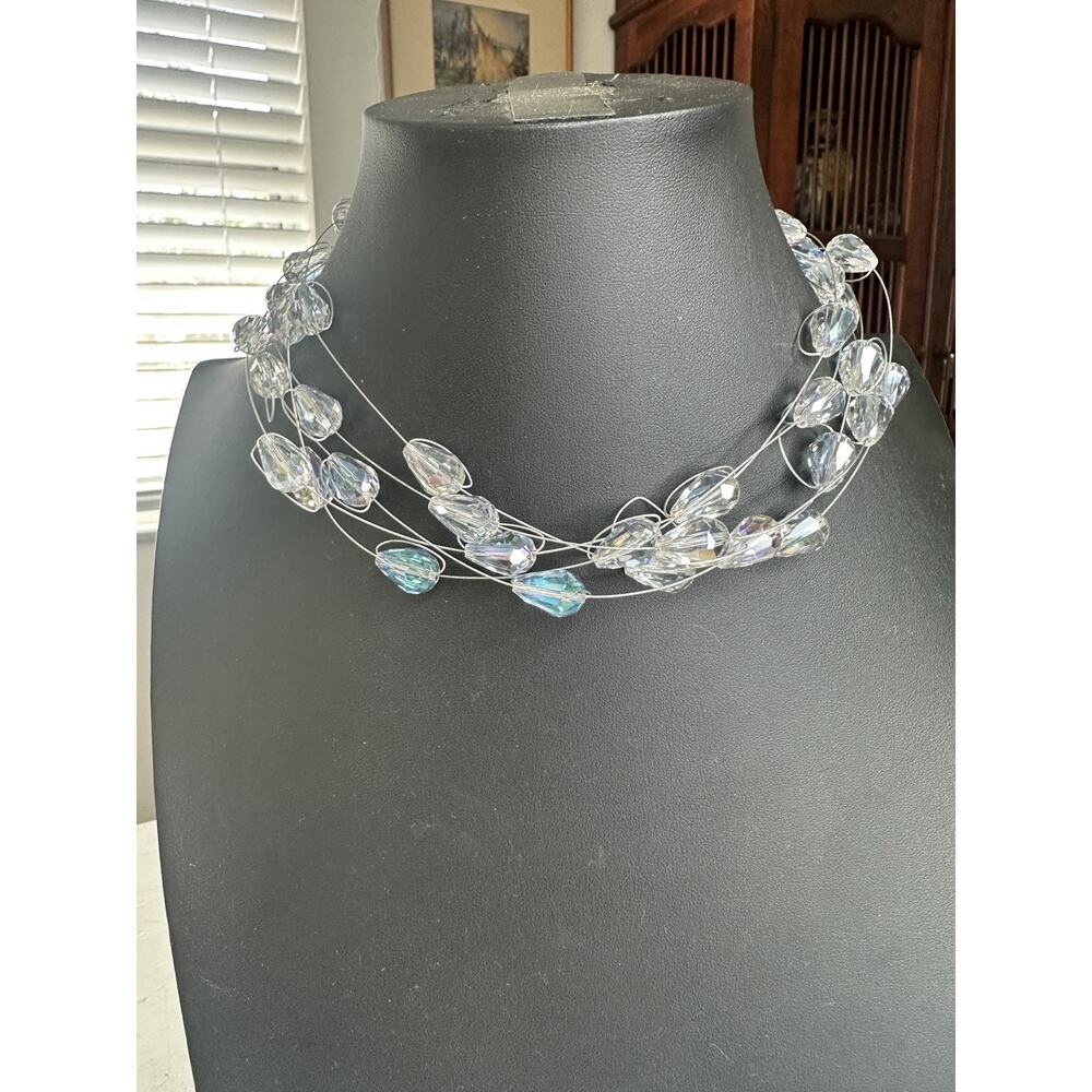 Crystal floating 4 strand handmade. Magnetic clasp necklace choker Clear 18 in